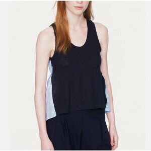 J. Crew Silk Stripe Back Linen Front Top in Navy